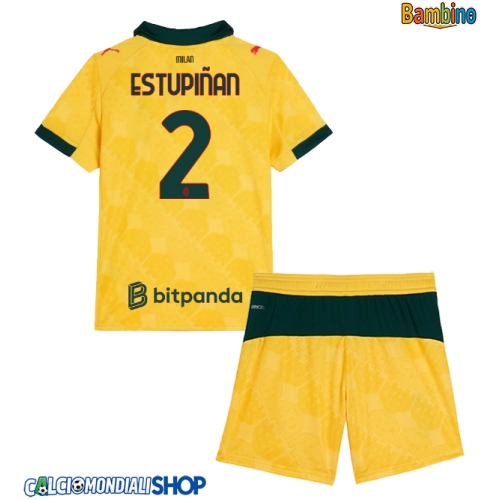 Maglie da calcio AC Milan Pervis Estupinan #2 Terza Maglia Bambino 2025-26 Manica Corta + Pantaloni corti)